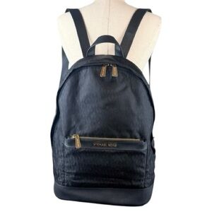 Michael Kors Black Nylon Backpack Gold Hardware MK Logo Lining